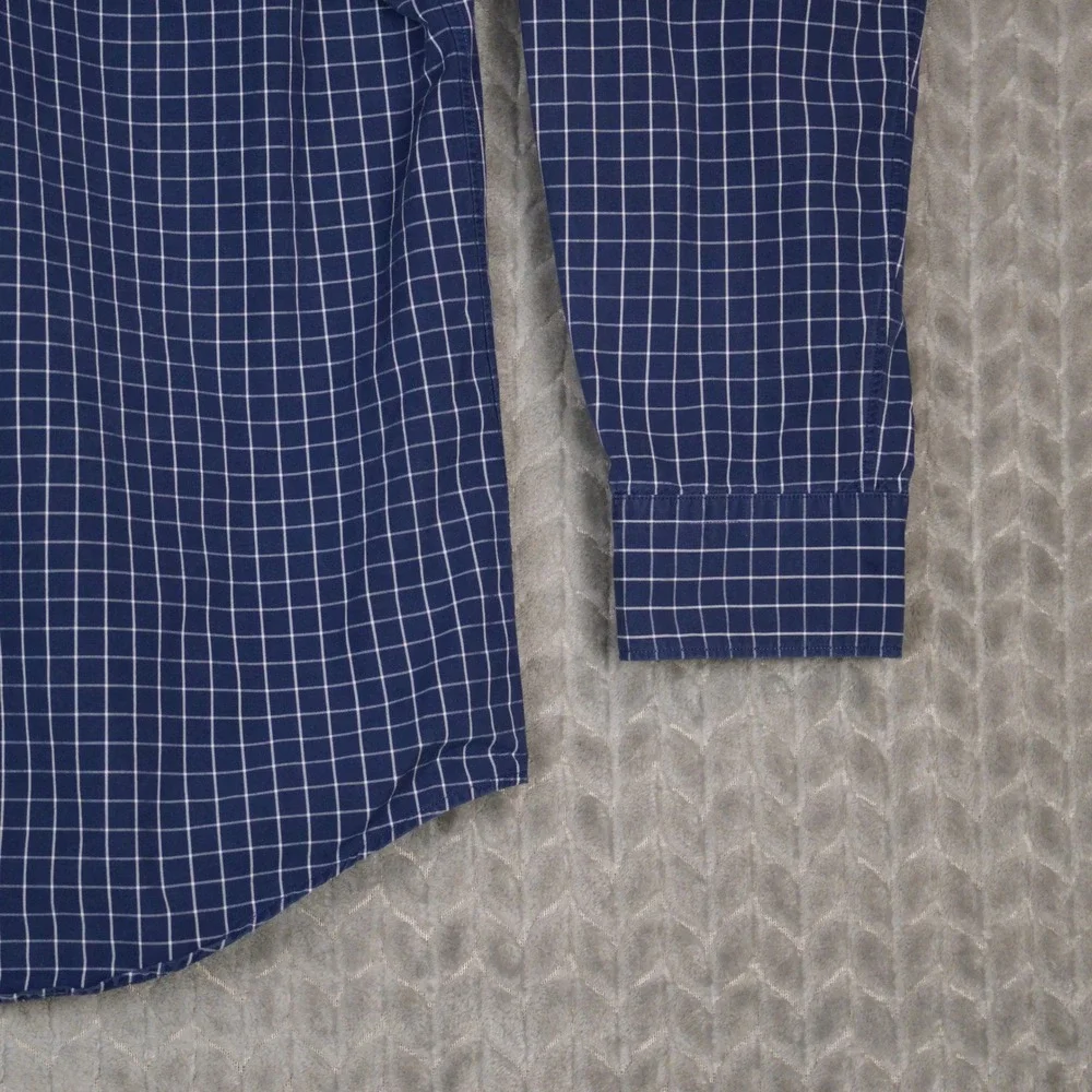 Polo Golf Ralph Lauren Shirt Mens L Blue Windowpane Check Westerton Cotton L/S